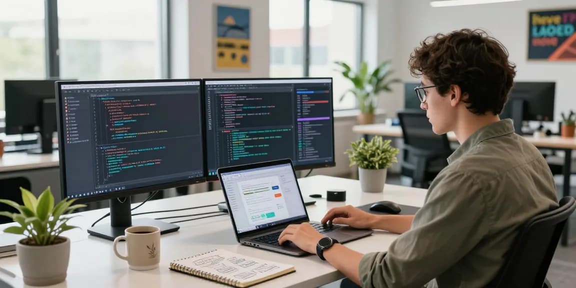 Focused professional at xn88nano.com workspace coding with modern tech setup.