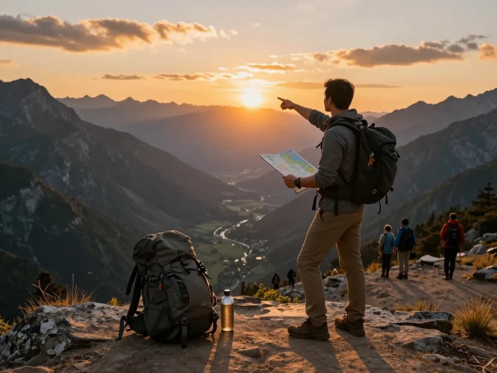Traveler enjoying breathtaking view at sunset for Fly88 adventure.