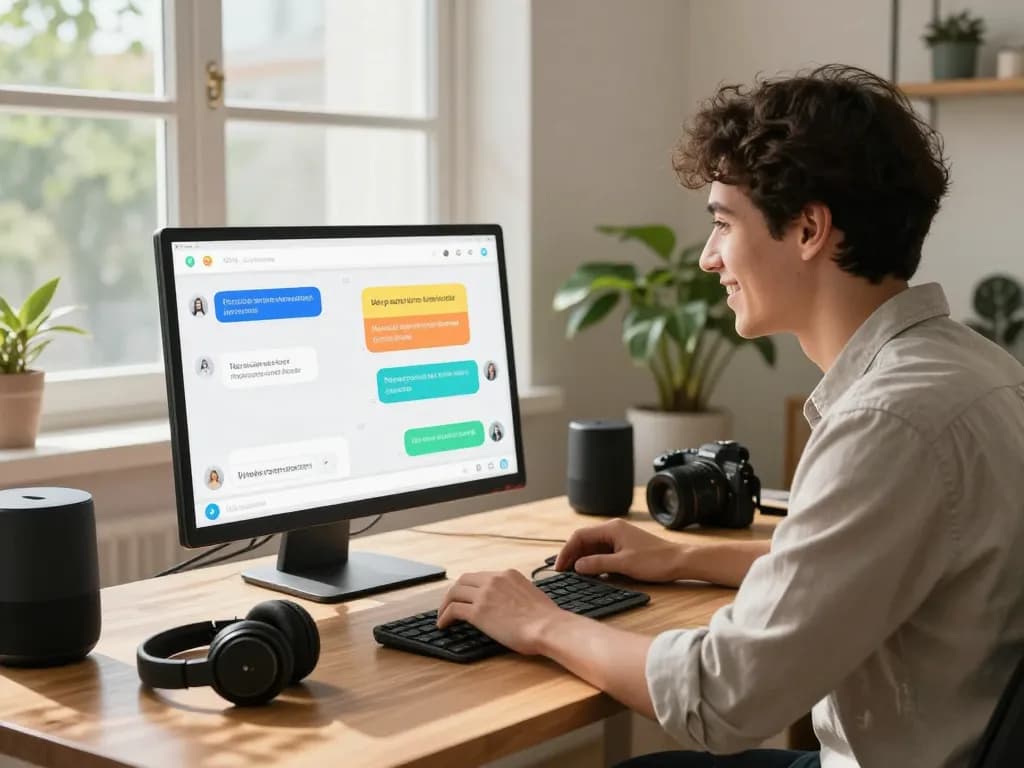 Interactive session with spicy chat ai showcasing vibrant chat bubbles in a modern home office