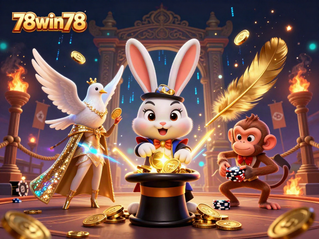Experience luck like 78win78 with a whimsical 3D casino scene full of enchanting characters and vibrant action.