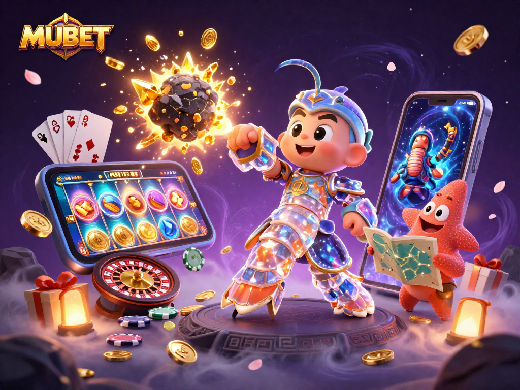 MUBET offers thrilling gameplay with a galactic samurai mantis shrimp and golden coins erupting, enhancing the casino experience.