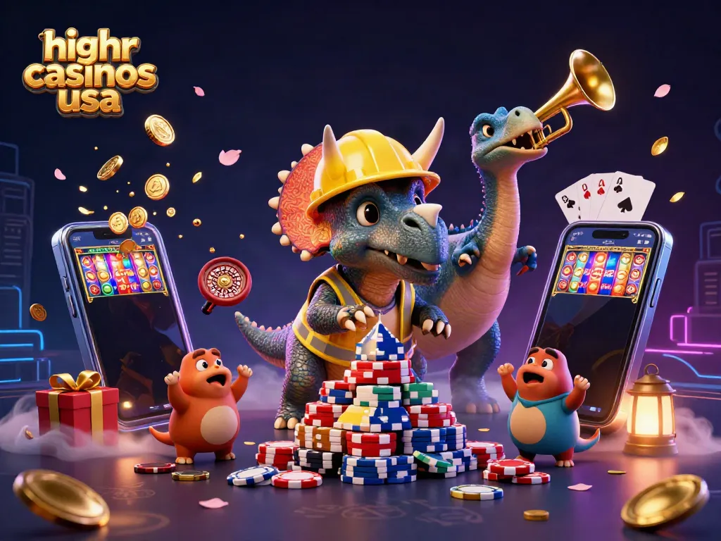 Experience the excitement at high roller casinos USA with a vibrant 3D illustration of a playful scene.