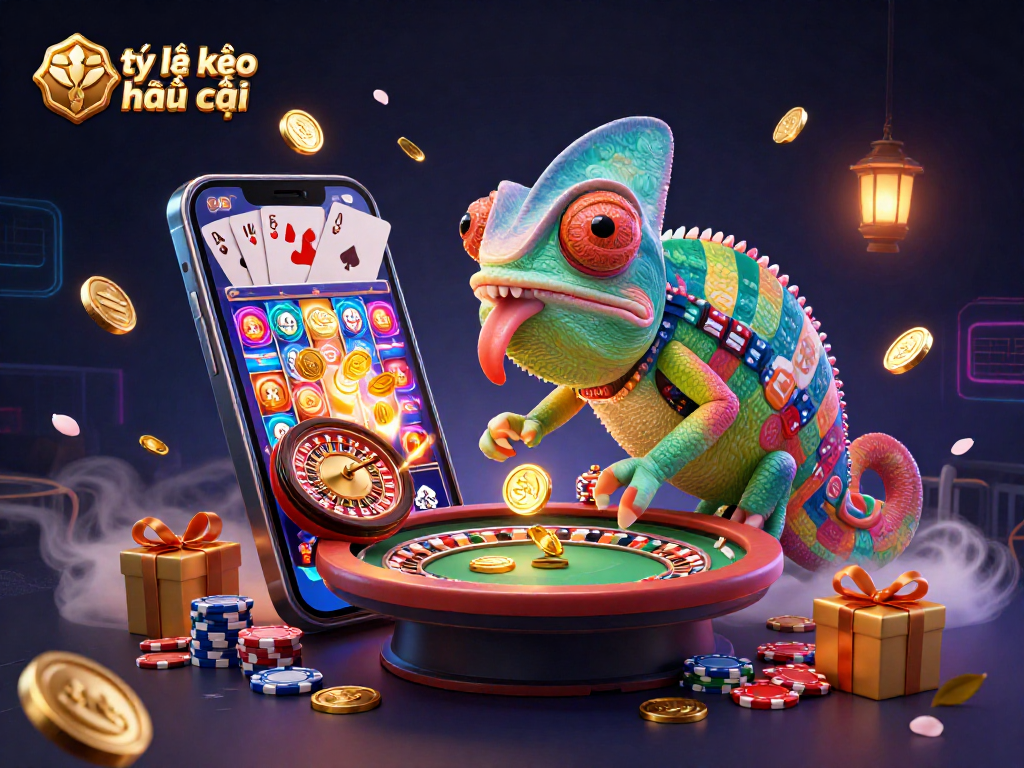 Engage with tỷ lệ kèo nhà cái while enjoying playful 3D casino illustration featuring a colorful chameleon owner.