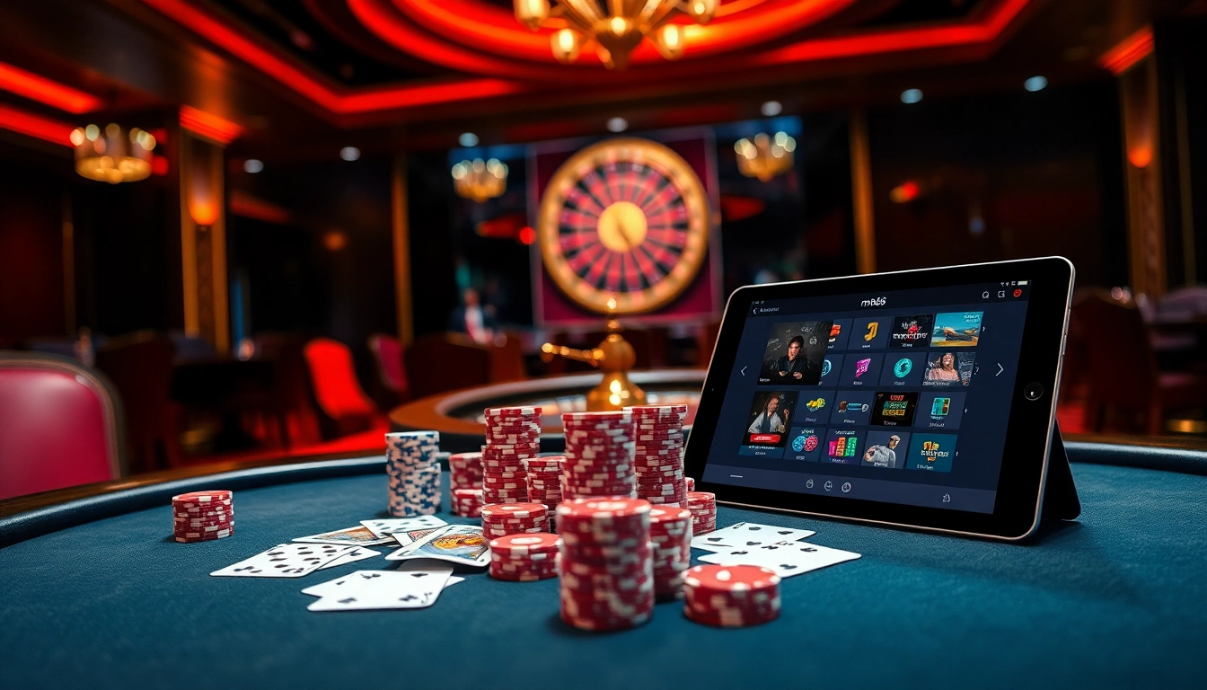 Enjoying an exciting game of poker at mb66 casino with vibrant chips and luxurious atmosphere.