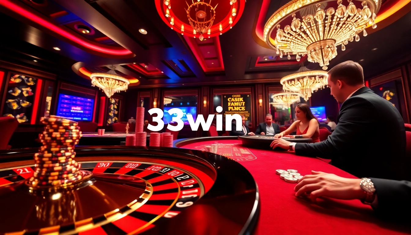 Experience the excitement of gambling at 33win with thrilling casino tables and vibrant chips.