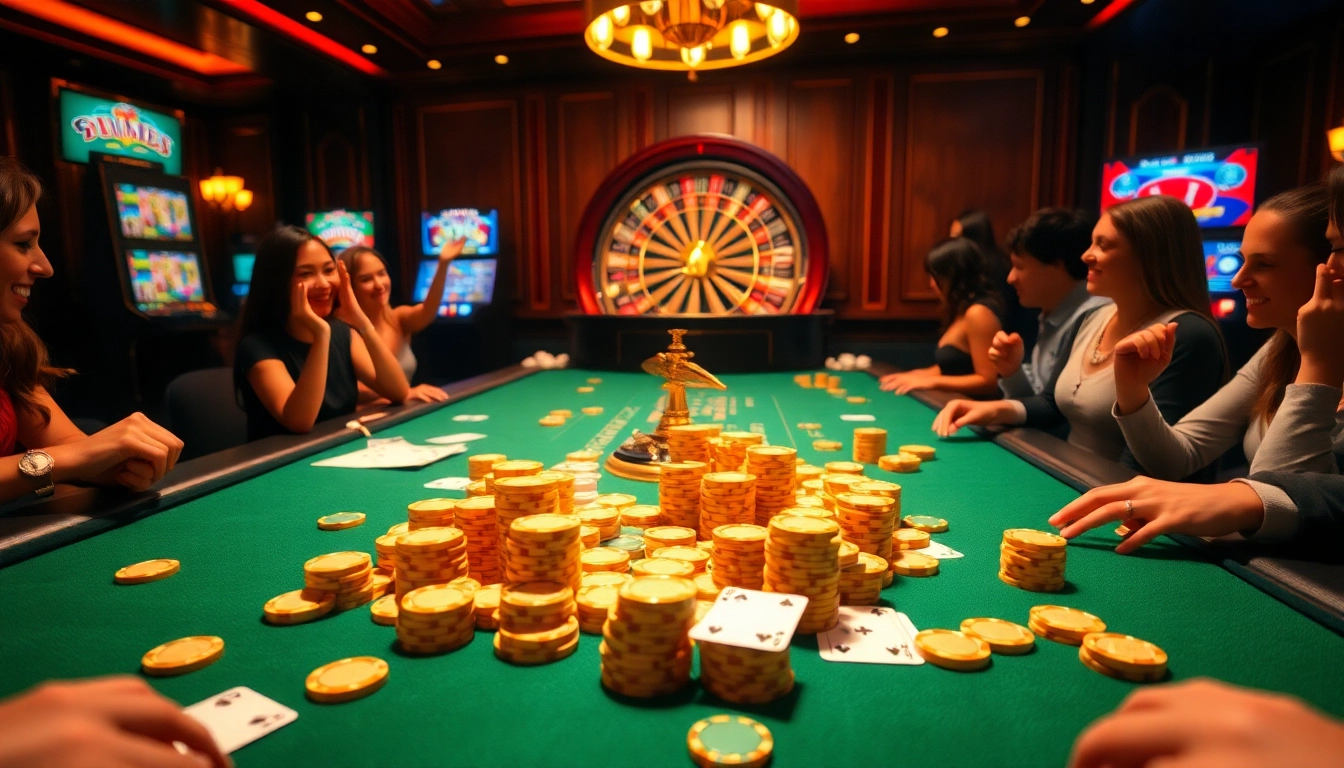 Experience the excitement of 789p gaming with vibrant casino elements and active players at a betting table.