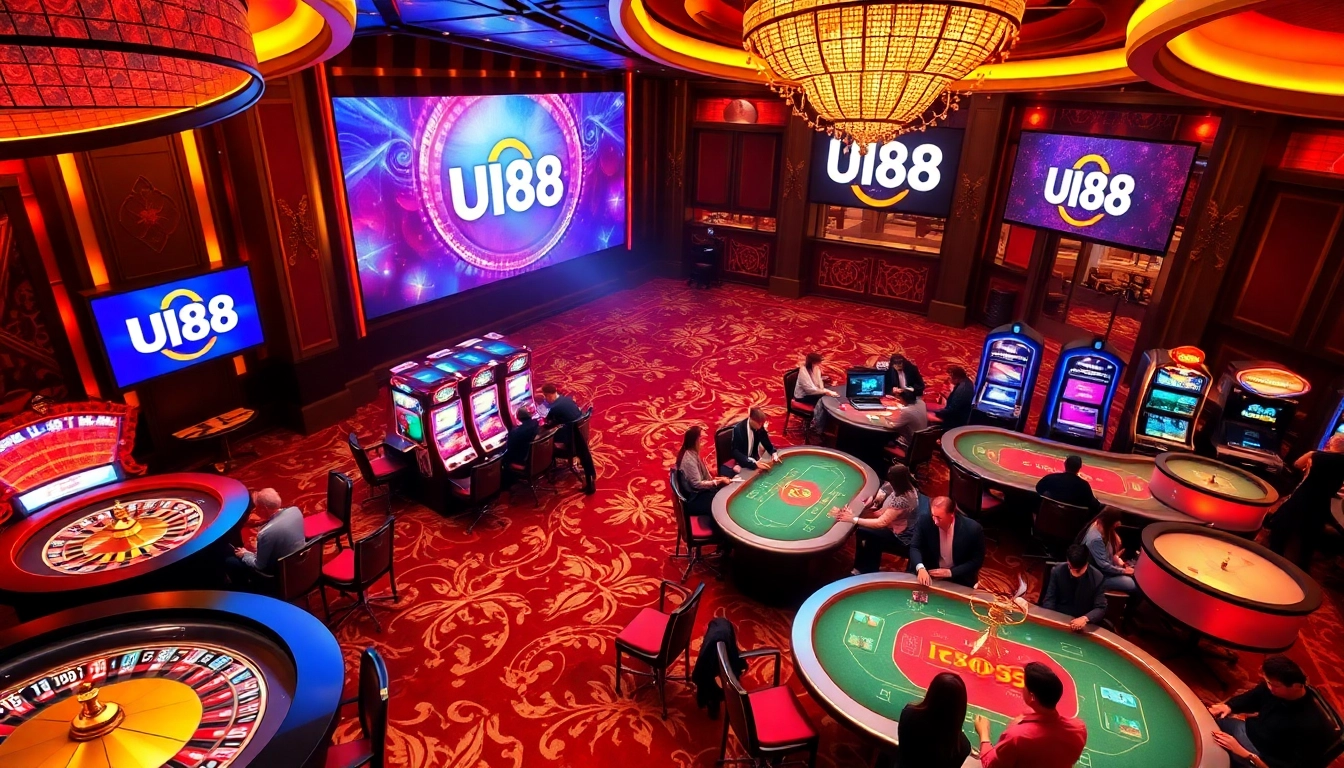 Players enjoying games at a luxury UU88 casino, highlighting excitement and engagement in a vibrant atmosphere.