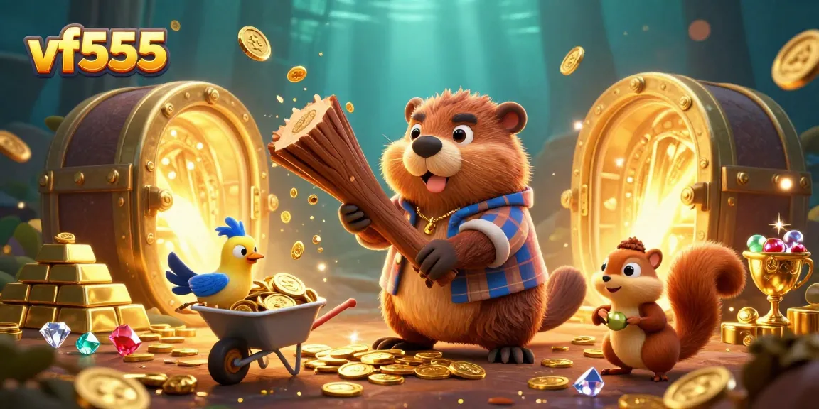 Experience the thrill of vf555 as a colorful beaver, bird, and squirrel join in treasure hunting amidst sparkling gems and golden coins.