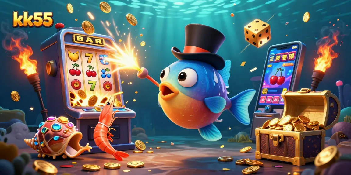 Engage exciting wins at kk55 with a joyful, vibrant 3D casino scene full of treasures and lively characters.