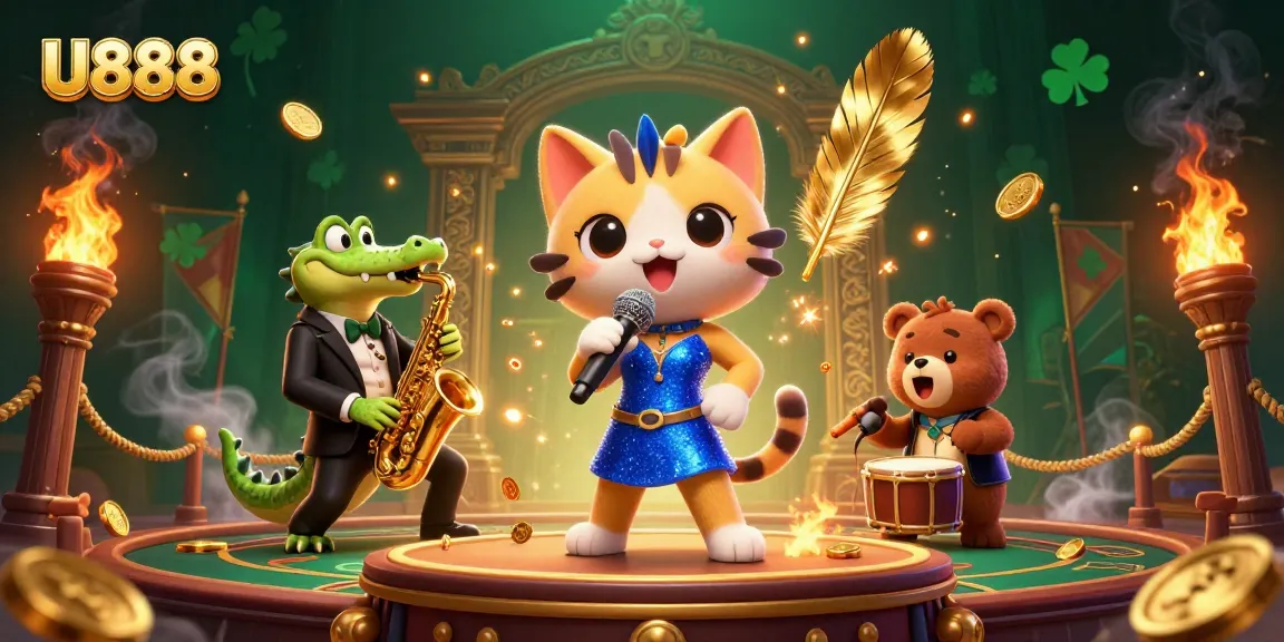 Join the excitement at U888 Casino with vibrant characters and festive atmosphere!