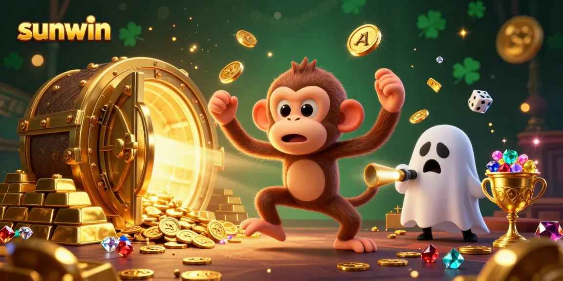 Experience thrills with sunwin as a mischievous monkey juggles coins in a haunted casino.