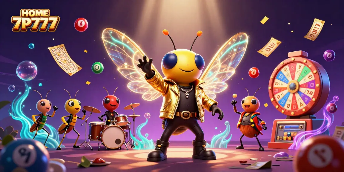 Experience excitement with HOME 7P777 as a cicada rock star and beetle drummer fill the casino scene.