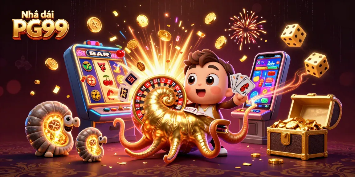 Engage with the excitement at Nhà cái PG99 with a dazzling casino scene and animated characters.