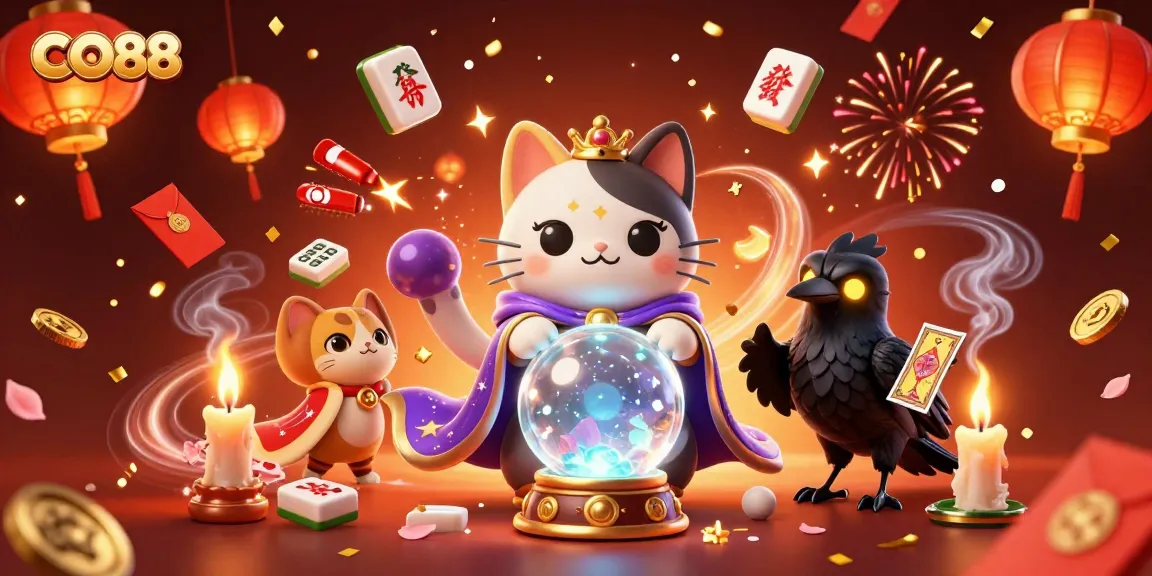 Engage with CO88's vibrant 3D casino scene featuring mystical elements and lively game symbols.