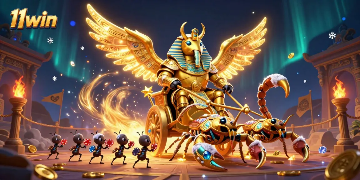 Experience thrilling games at 11win with the spectacular golden scarab beetle scene.