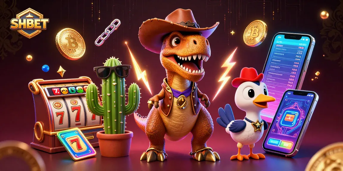 Experience vibrant slot gaming action with SHBET in a dynamic 3D illustrated casino scene.