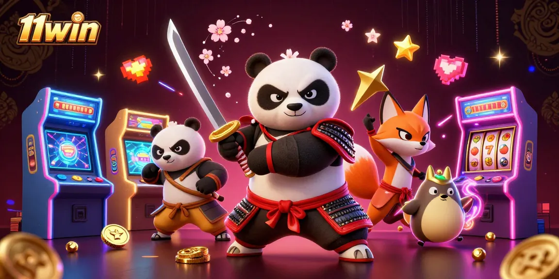 Experience thrilling action with 11win's vibrant 3D casino illustration showcasing dynamic characters in an arcade setting.