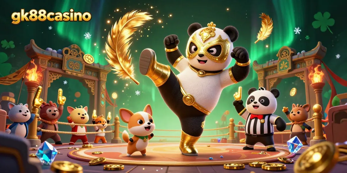 Experience excitement at gk88casino with our dynamic panda wrestler and playful chihuahua referee!