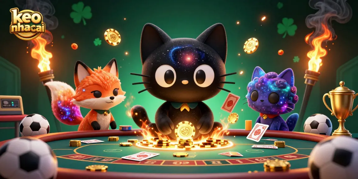 Engage in sports betting strategies with keo nha cai through a vibrant cosmic casino scene.
