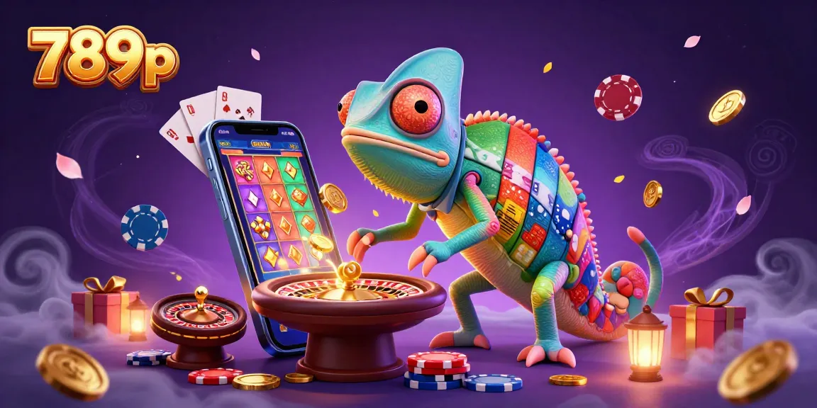 Engage with 789p's exciting casino scene, featuring a colorful chameleon and dynamic gambling elements.