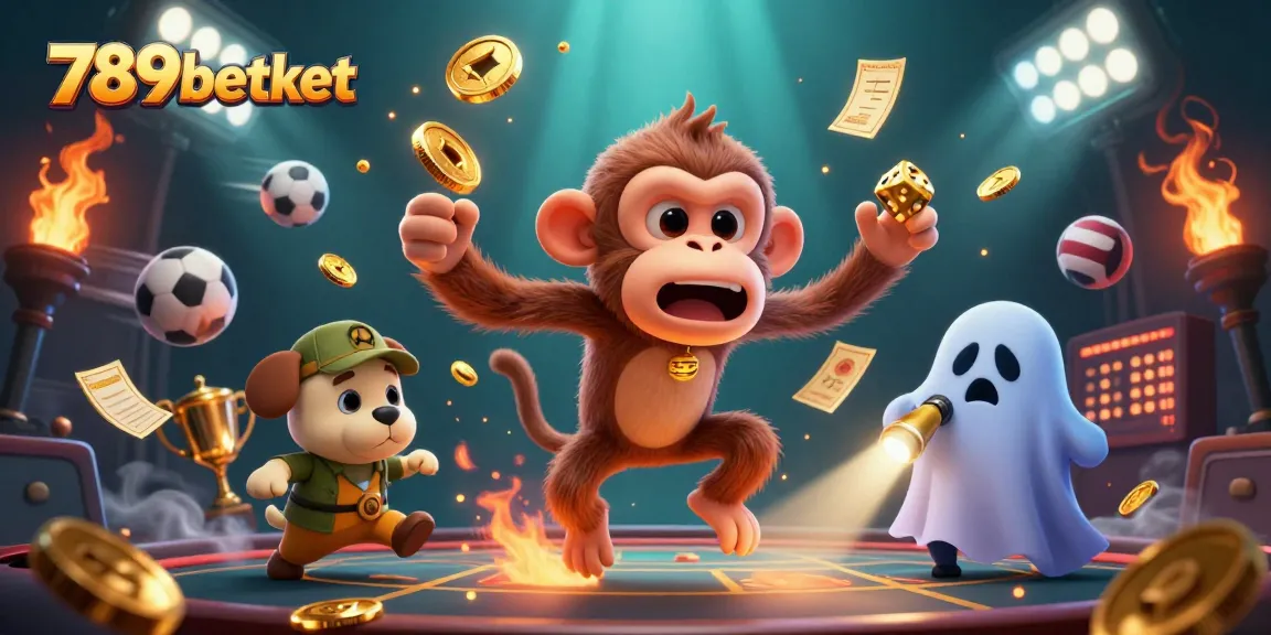 Experience the thrilling world of 789betket with an interactive casino adventure featuring a mischievous monkey and adventurous puppy.